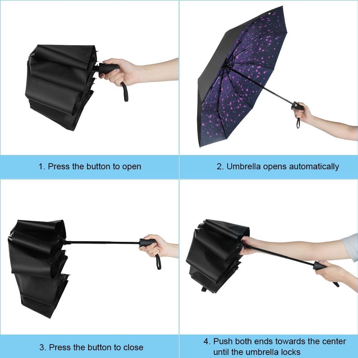 8-rib windproof travel umbrella, automatic folding travel umbrella, windproof umbrella with automatic opening and closing, portable umbrella for men and women - Image 2