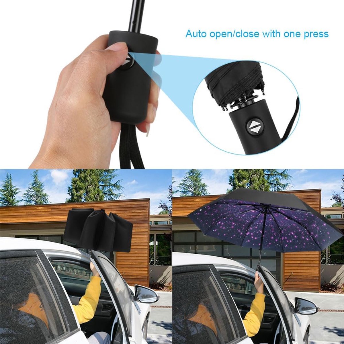 8-rib windproof travel umbrella, automatic folding travel umbrella, windproof umbrella with automatic opening and closing, portable umbrella for men and women - Image 3