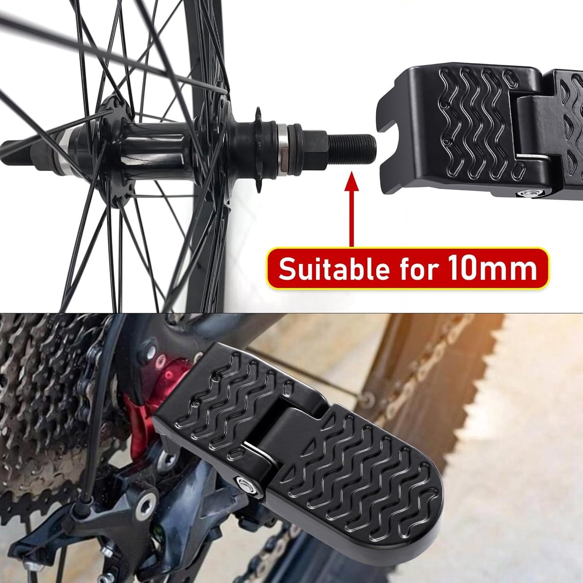 2-Piece Set - Bicycle Pedals - Pedal - U-Shaped Pedals for Electric Bikes - Aluminum Bicycle Pedals - Non-Slip Electric Bike Pedals - Folding Pedals - For Electric Bikes, Mountain Bikes, Folding Bikes - 10mm U-Slot - Black - Image 3