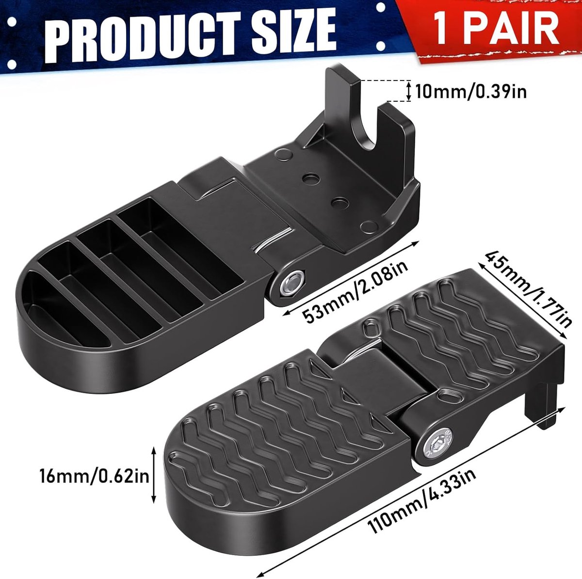 2-Piece Set - Bicycle Pedals - Pedal - U-Shaped Pedals for Electric Bikes - Aluminum Bicycle Pedals - Non-Slip Electric Bike Pedals - Folding Pedals - For Electric Bikes, Mountain Bikes, Folding Bikes - 10mm U-Slot - Black - Image 5
