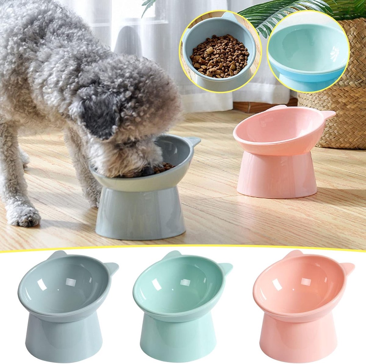 Cat bowl - Feeders - Tilting bowl - Anti-vomiting - Angled design - Blue - Perfect for cats - Indoor use - Pet accessories - Green - Image 7