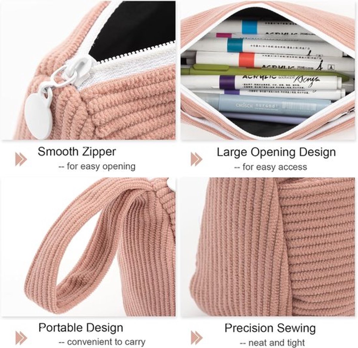 Corduroy Pencil Case - Pretty pencil case with a practical zipper - Makeup bag - Suitable for Boys and Girls - Grey - Image 6