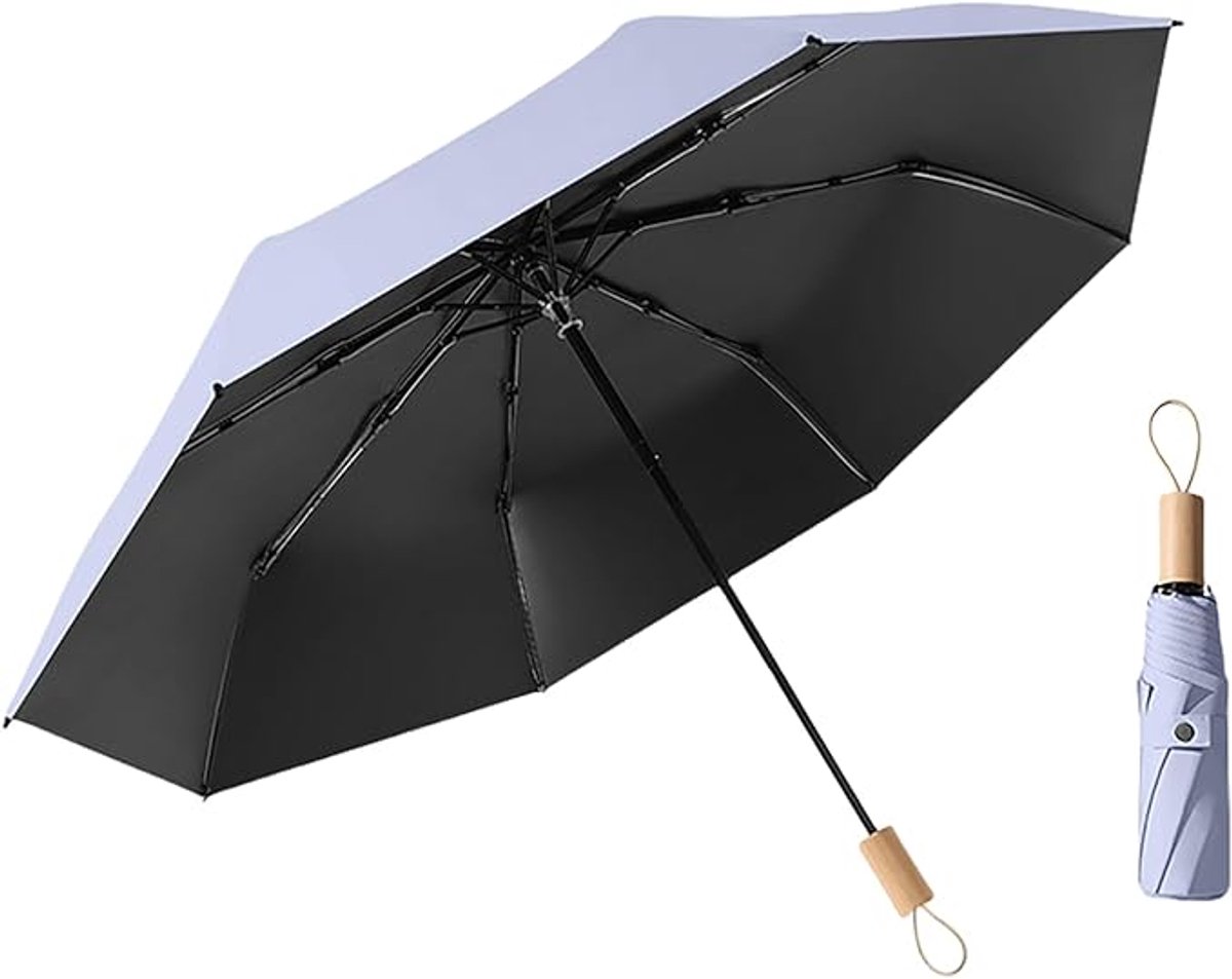 Minimalist Nordic-style umbrella, small 8-rib folding umbrella, travel, outdoor, UV-resistant, wooden handle, suitcase-style, small pocket umbrella for girls - Image 1
