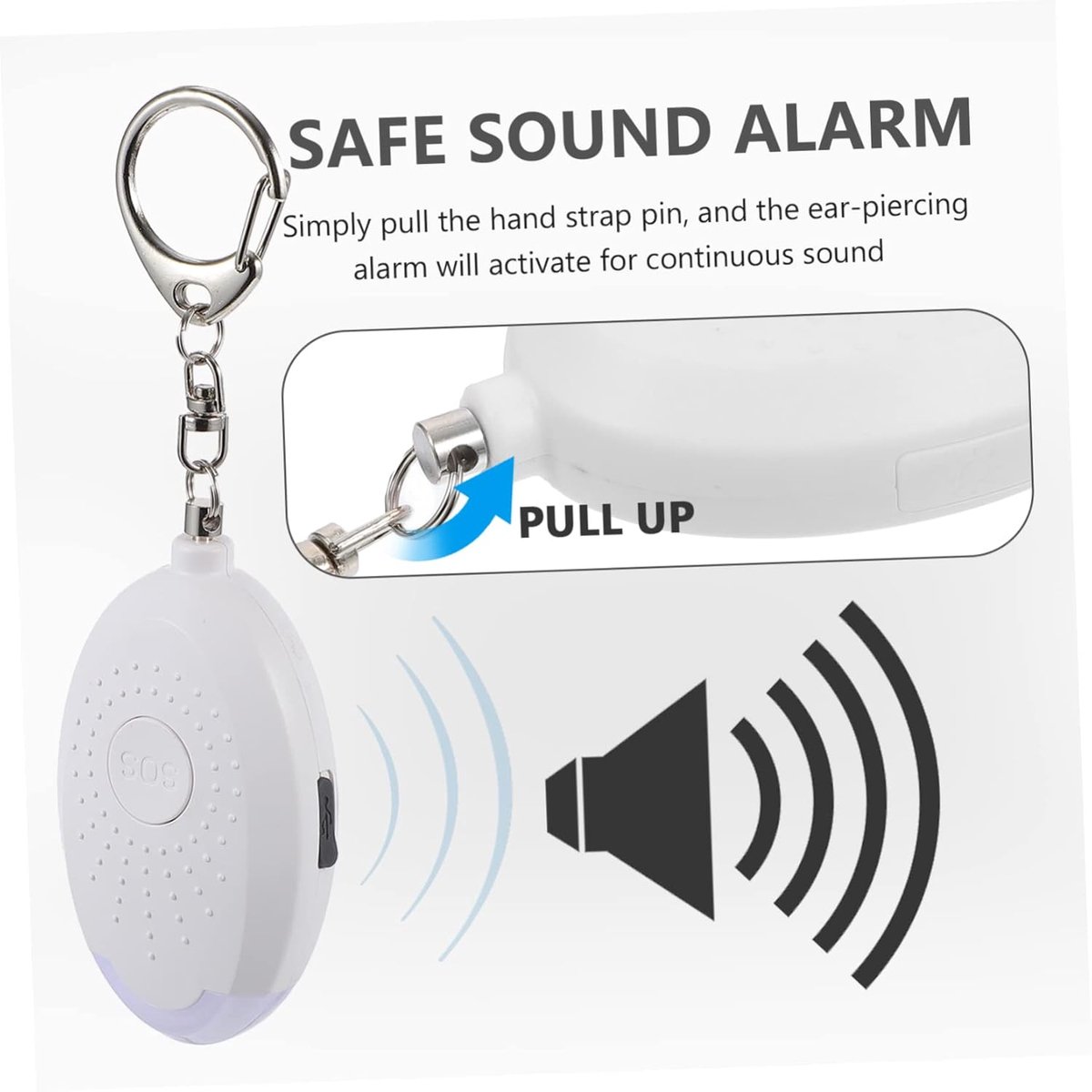 Alarm - Personal Alarm - Alarm Keychain - Powerful SOS Siren Button for Women - Anti-kit - Compact and User-Friendly Keychain Alarm with LED Light (White) - Image 1