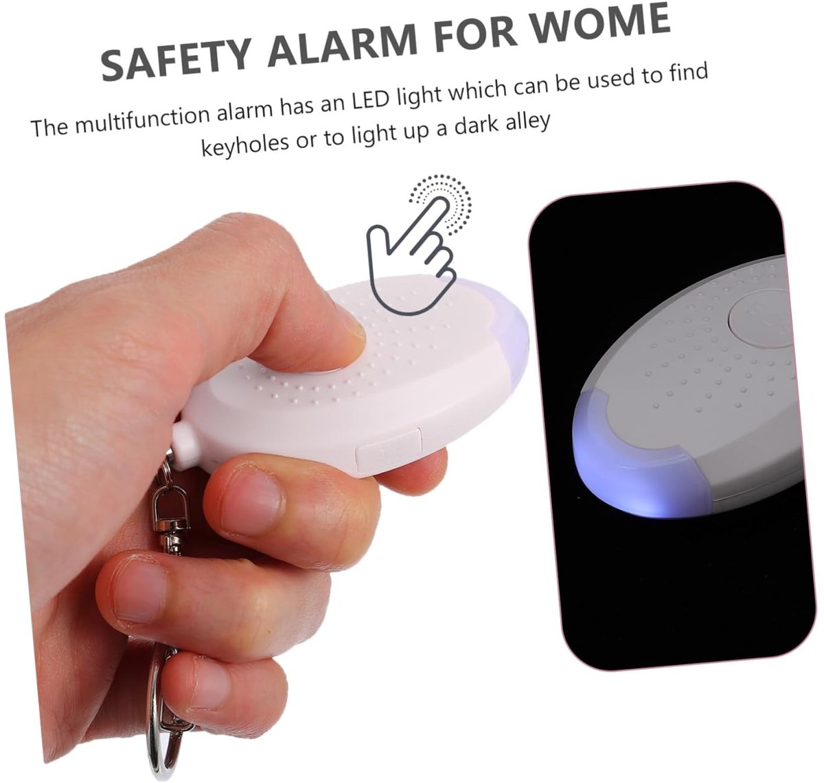 Alarm - Personal Alarm - Alarm Keychain - Powerful SOS Siren Button for Women - Anti-kit - Compact and User-Friendly Keychain Alarm with LED Light (White) - Image 4