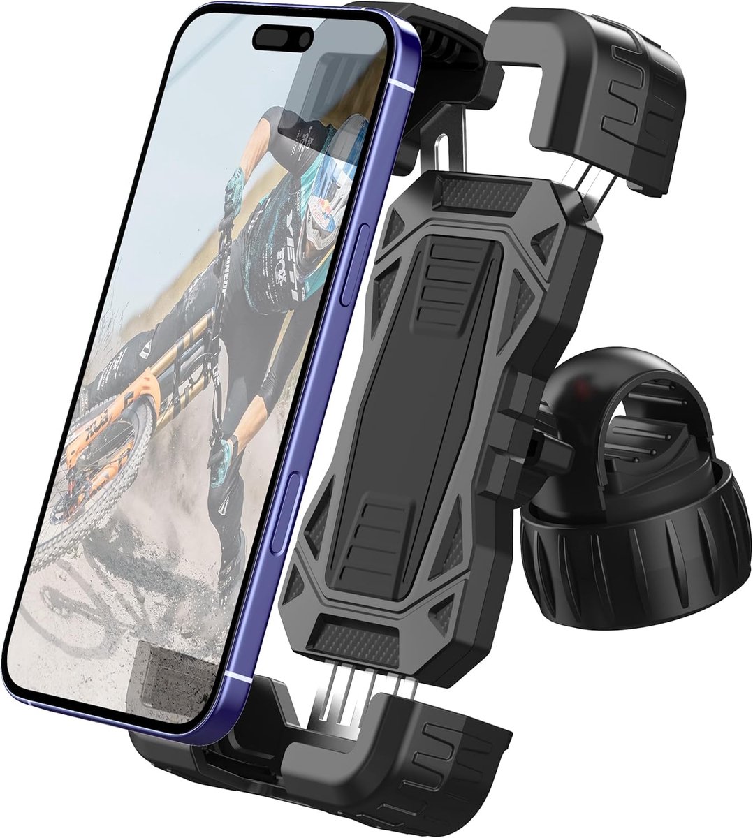 Bicycle phone mount - Motorcycle phone mount - Phone holder - Bicycle phone mount - Motorcycle phone mount - Adjustable - Universal - Handlebar - Black - Compatible with 4.7 to 6.8 inch phones - Image 1