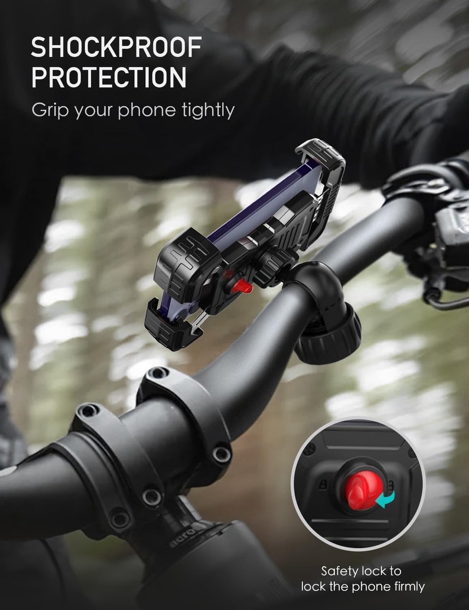 Bicycle phone mount - Motorcycle phone mount - Phone holder - Bicycle phone mount - Motorcycle phone mount - Adjustable - Universal - Handlebar - Black - Compatible with 4.7 to 6.8 inch phones - Image 2
