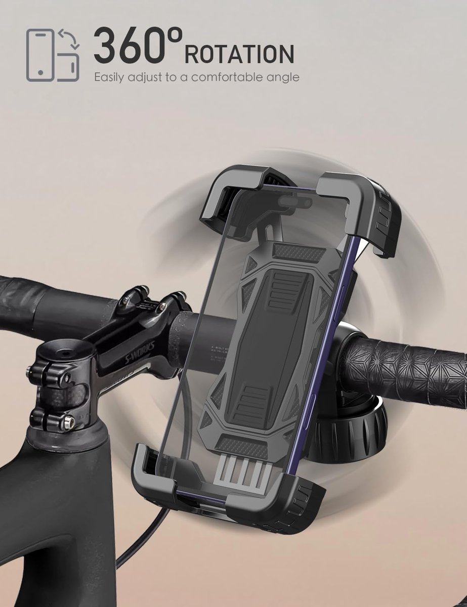 Bicycle phone mount - Motorcycle phone mount - Phone holder - Bicycle phone mount - Motorcycle phone mount - Adjustable - Universal - Handlebar - Black - Compatible with 4.7 to 6.8 inch phones - Image 3