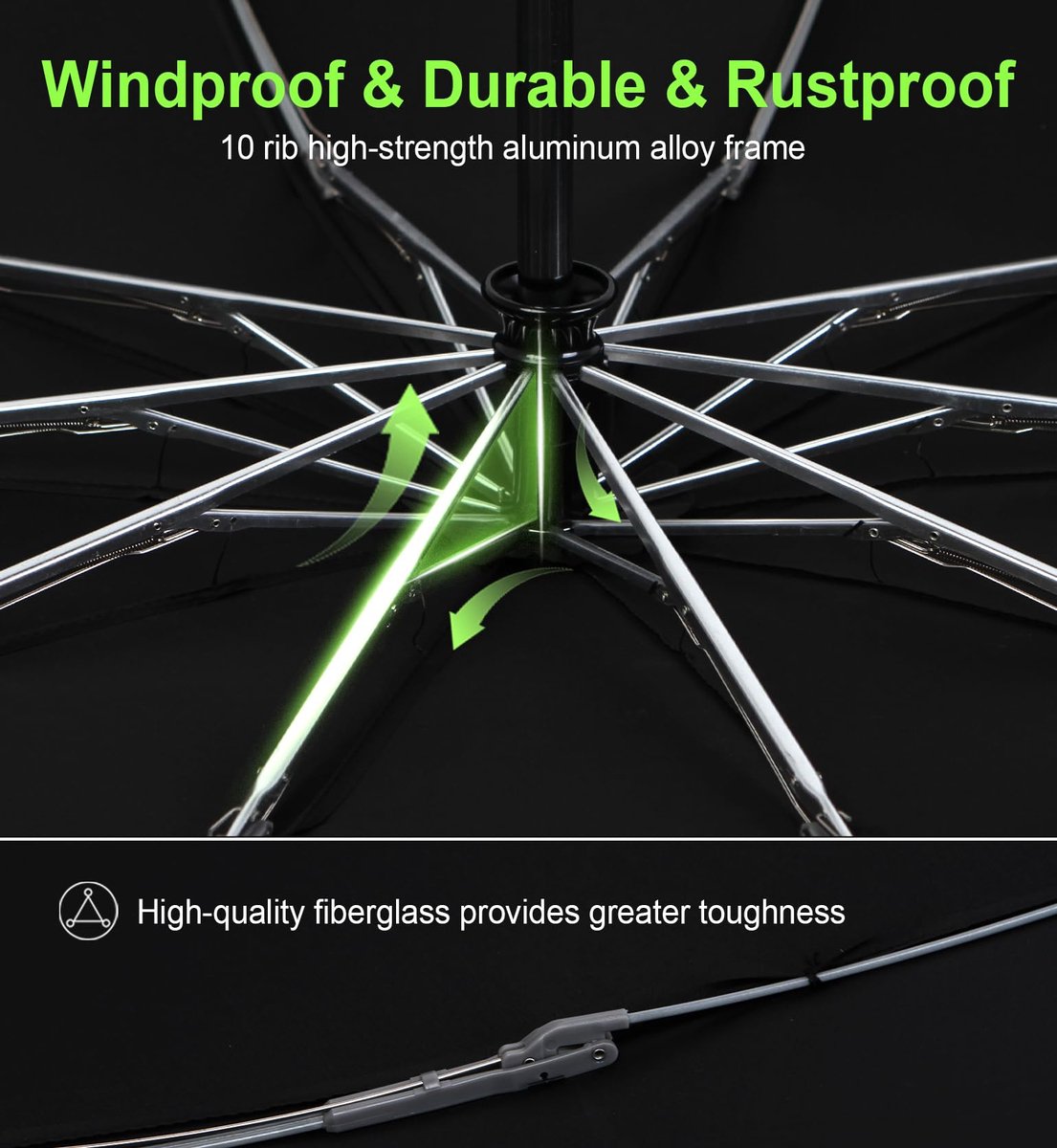 Folding storm umbrella - Parasol - Umbrella - Automatically extends - Sturdy and waterproof travel umbrella - Durable 10-rib frame - Reflective - Umbrellas - Image 4