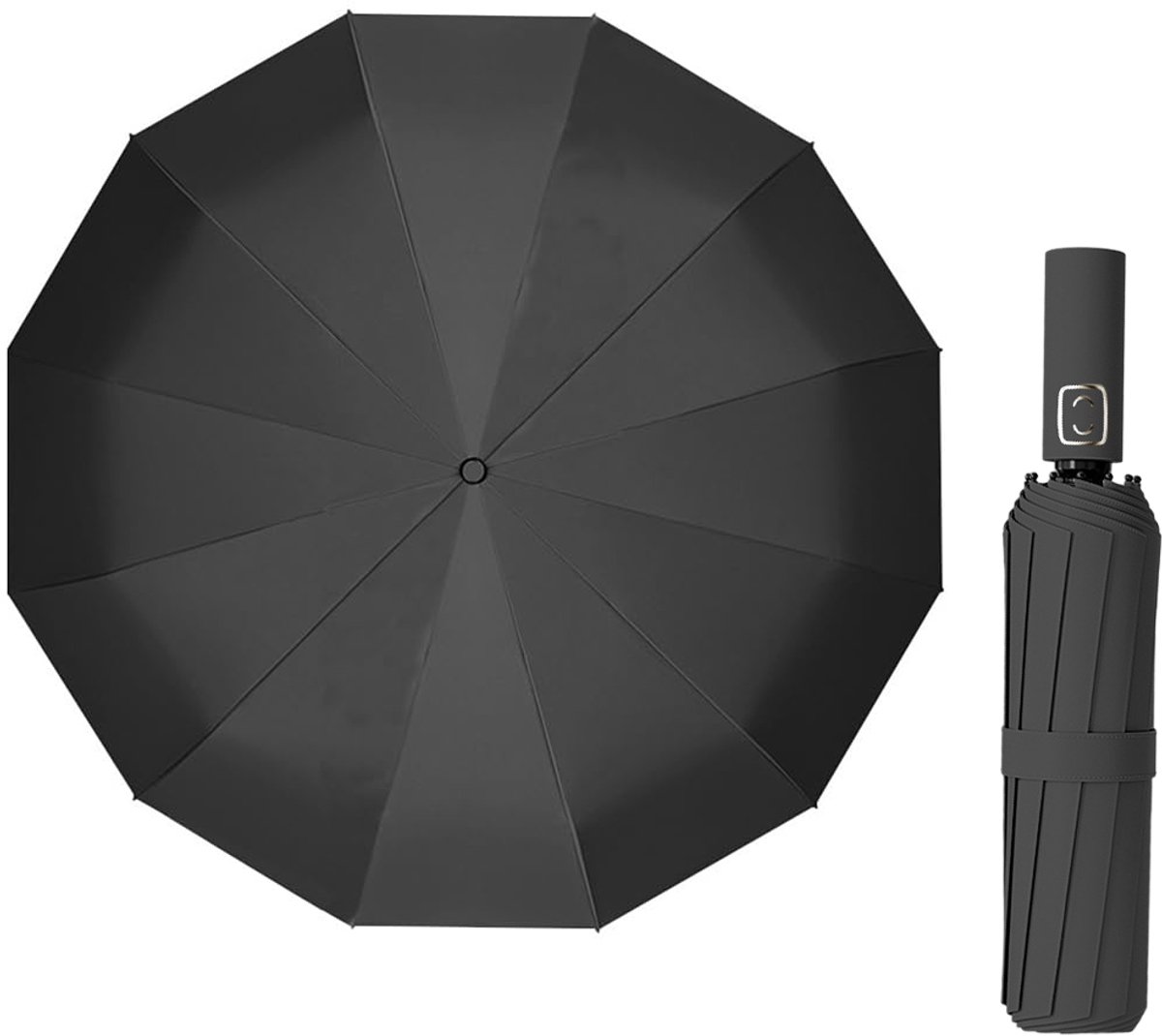 Parasol - Folding Storm Umbrella - Large Umbrella - 105cm Extendable - Large Folding Umbrella with 24 Self-Expanding Ribs - Folding Storm Umbrella - Storm Resistant up to 100km/h - Black - Image 1