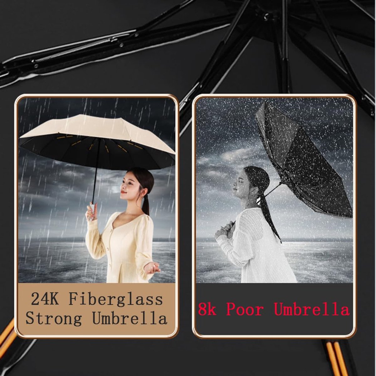 Parasol - Folding Storm Umbrella - Large Umbrella - 105cm Extendable - Large Folding Umbrella with 24 Self-Expanding Ribs - Folding Storm Umbrella - Storm Resistant up to 100km/h - Black - Image 6