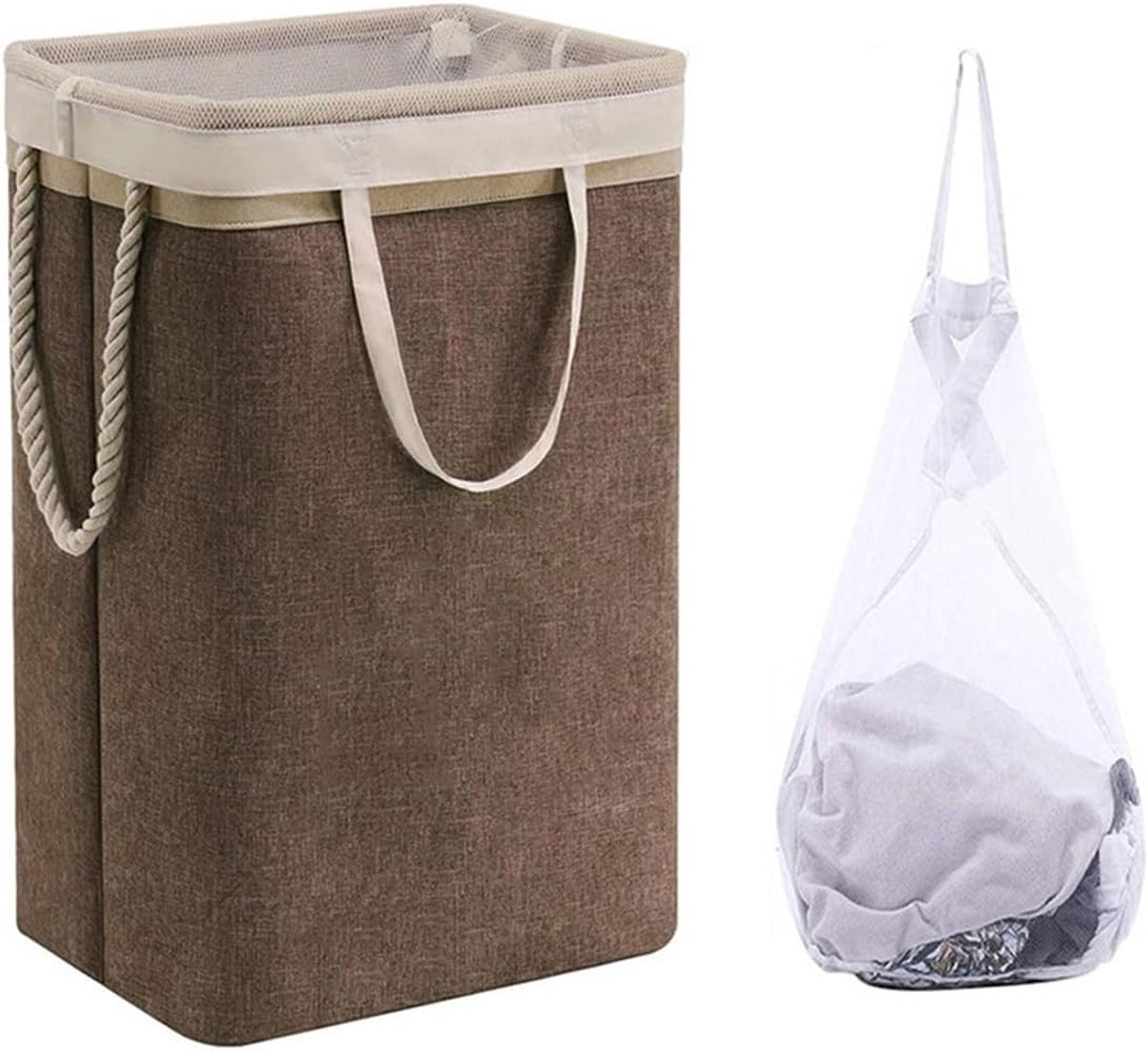 Collapsible laundry basket with lid, leak-proof and foldable bin, with removable bag, large capacity, storage bag, for dorm room, bedroom, bathroom, clothes and toys, brown - Image 1