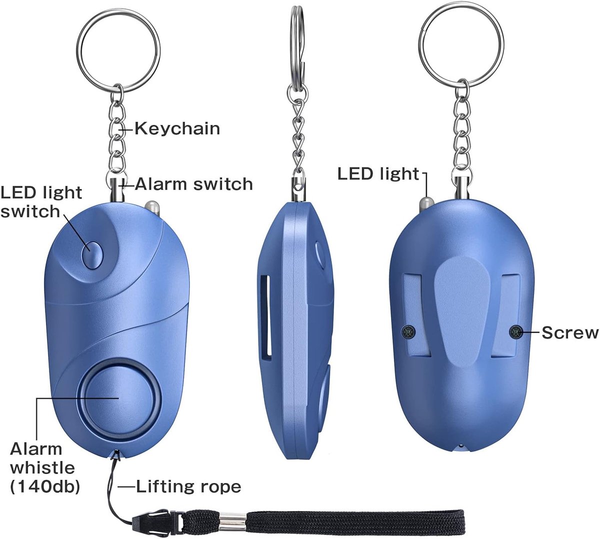 Panic Alarm - Personal Alarm - Personal Pocket Alarm - Keychain Siren - Safe Audible Personal Security Alarm - 130 dB with LED Light - For Children, Women and the Elderly (Black) - Image 5