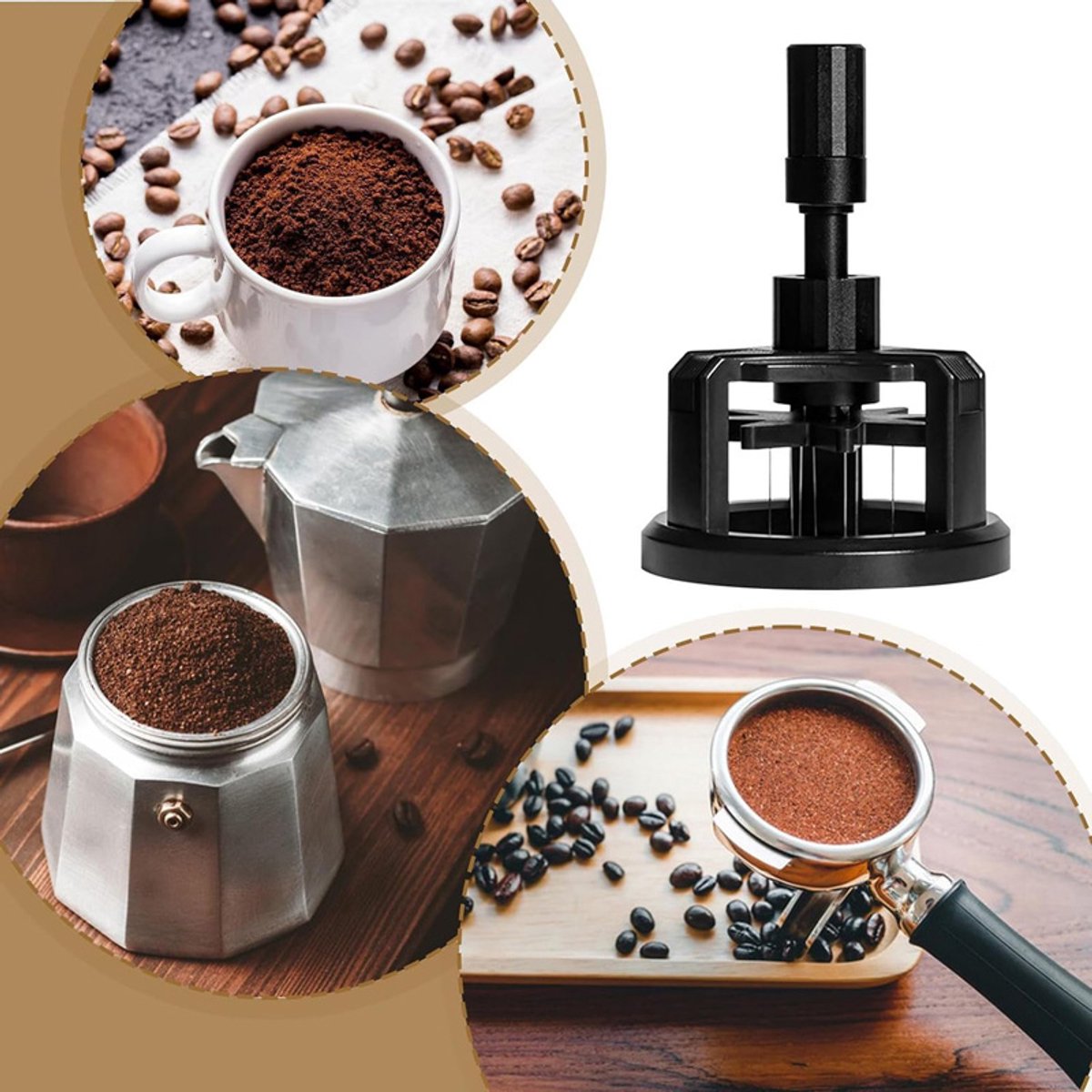 Coffee press - Manual press - Magnetic coffee dispenser - Coffee maker accessory - Non-slip needle stirrer - Countertop - Workstation - Preparation - Ground coffee smoother for home brewing - 51 mm - Image 3