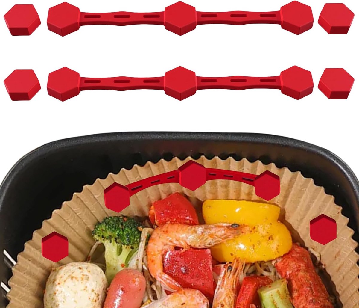 2 pcs Airfryer Silicone Magnetic Loops - Parchment Paper and Disposable Liners - Airfryer Silicone Magnetic Strips - Ideal for Airfryer Accessories - Prevents the paper from burning on contact with the heating element - Red - Image 1