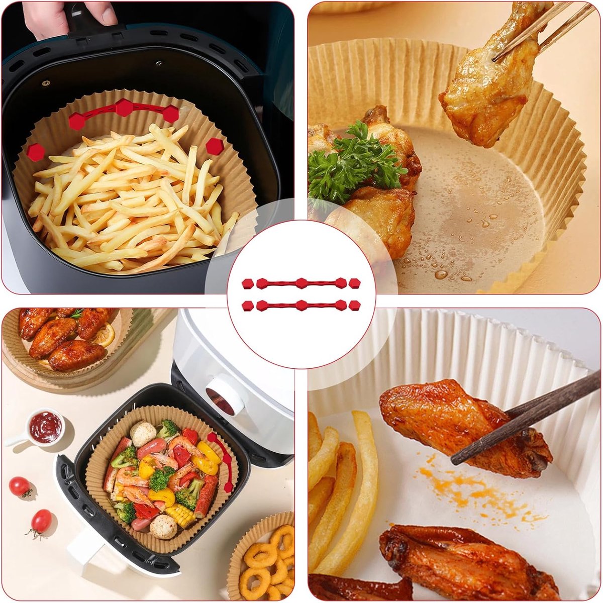 2 pcs Airfryer Silicone Magnetic Loops - Parchment Paper and Disposable Liners - Airfryer Silicone Magnetic Strips - Ideal for Airfryer Accessories - Prevents the paper from burning on contact with the heating element - Red - Image 4