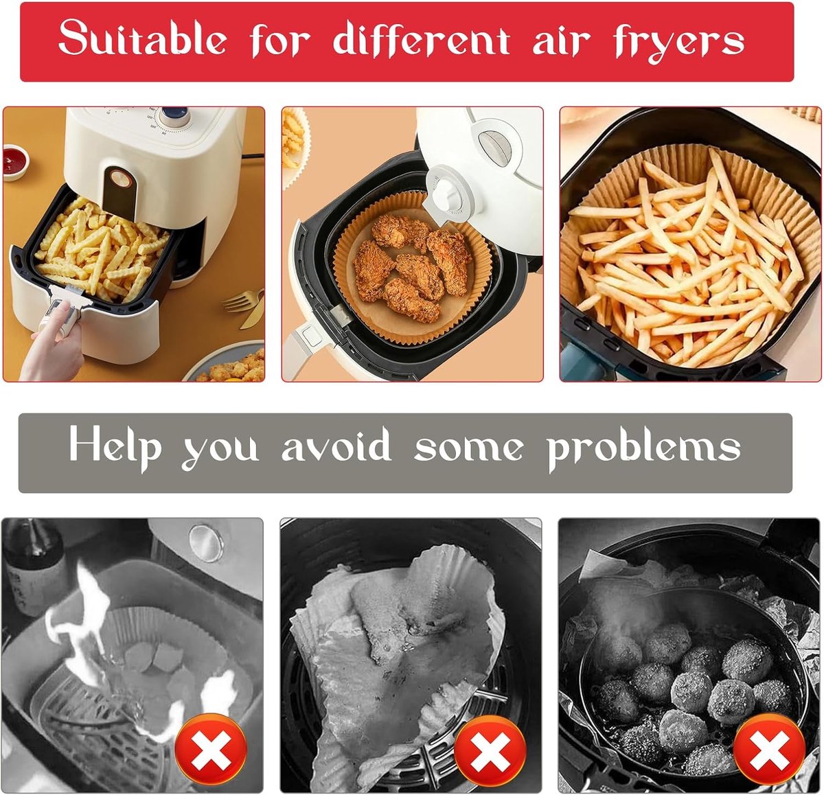 2 pcs Airfryer Silicone Magnetic Loops - Parchment Paper and Disposable Liners - Airfryer Silicone Magnetic Strips - Ideal for Airfryer Accessories - Prevents the paper from burning on contact with the heating element - Red - Image 6
