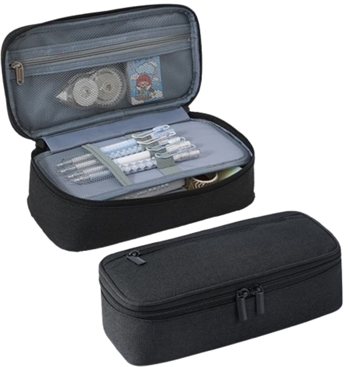 Large capacity pencil case, suitable for teenagers and adults, attractive black pencil case, unisex pencil case - Image 1