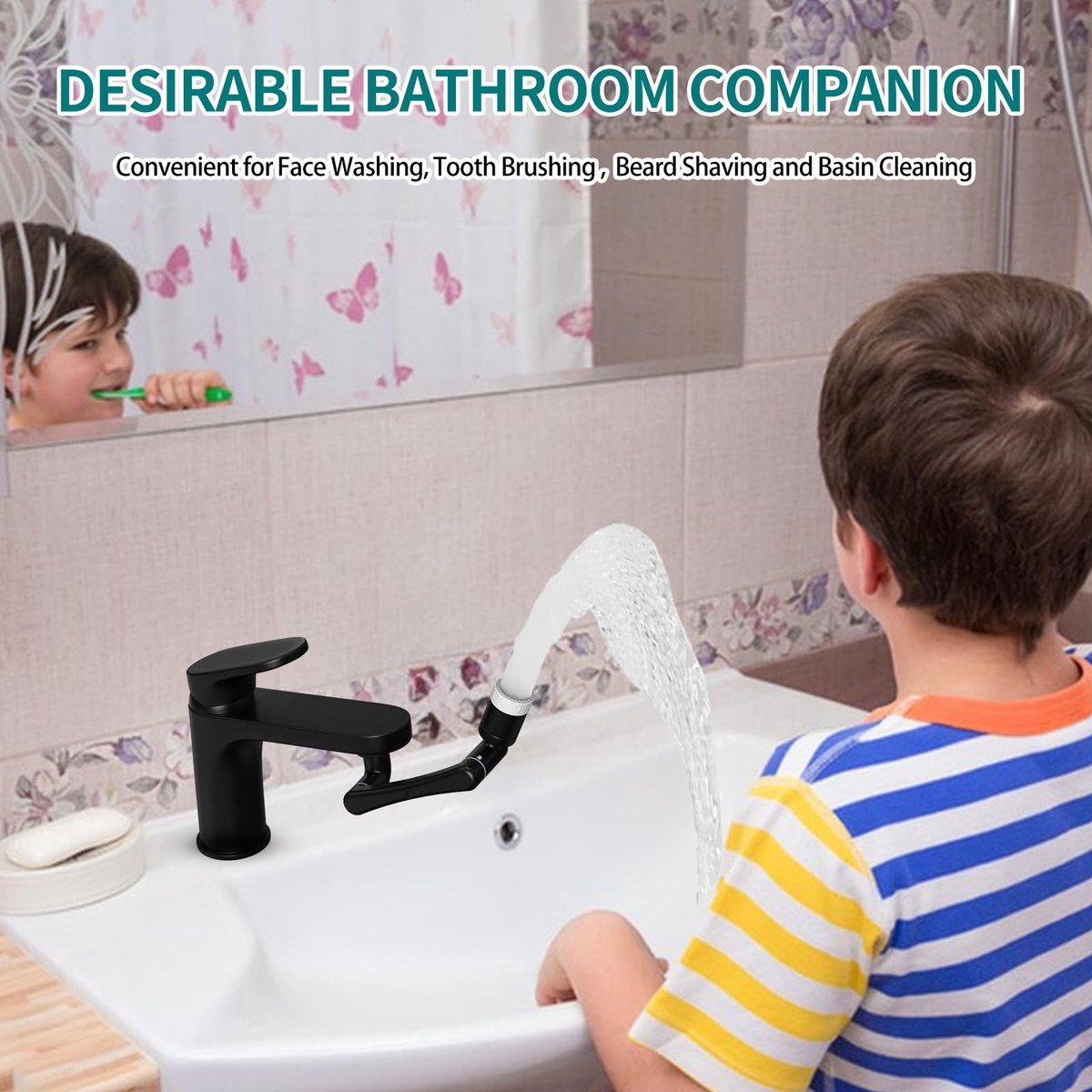 1440° Rotating Faucet - Faucet - Faucet Fitting - Faucet Head - Stainless Steel - Aerator - Rotating - Extension - Water Saving - Kitchen Faucet - Bathroom Faucet - Swivel - Dishwasher - Black - Image 2
