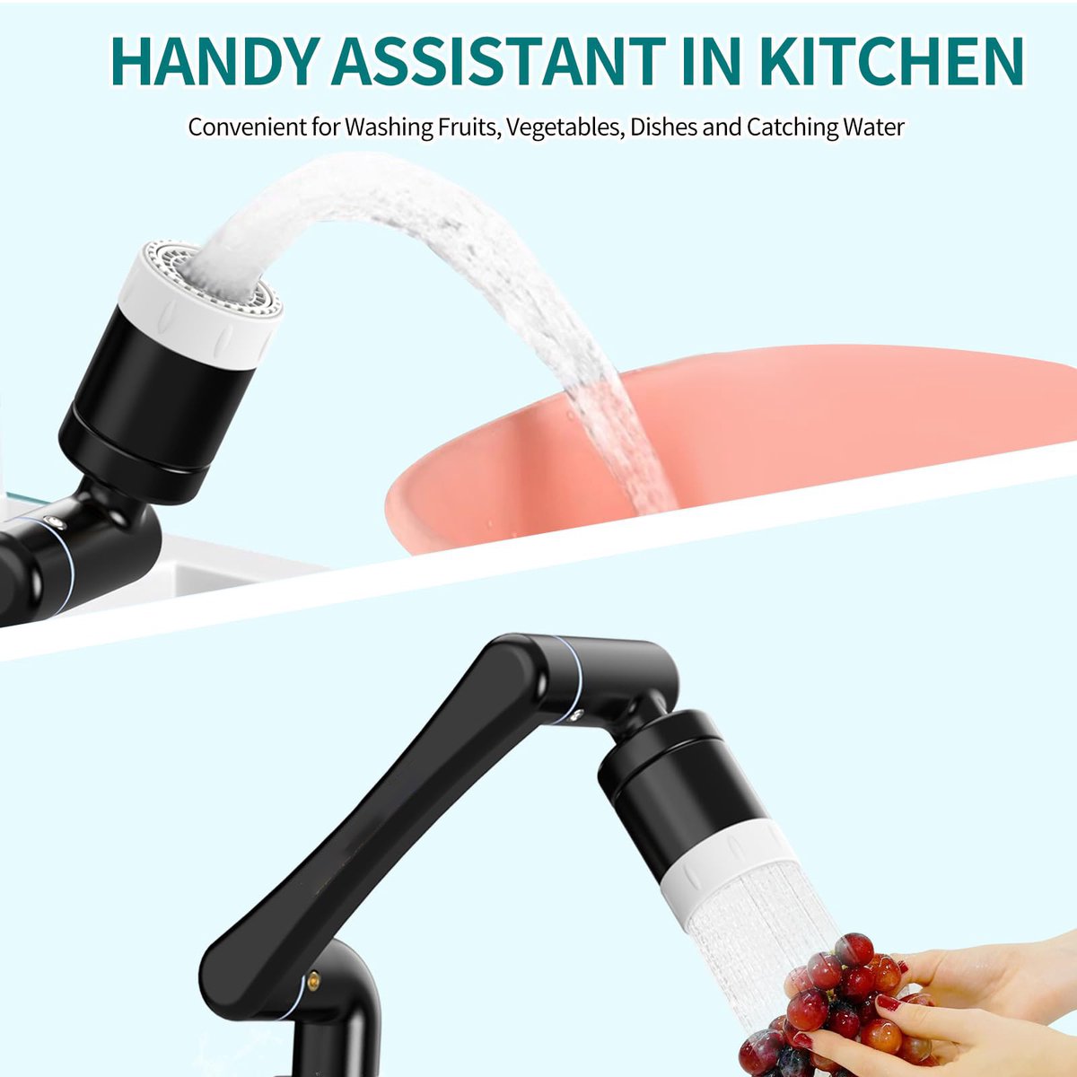 1440° Rotating Faucet - Faucet - Faucet Fitting - Faucet Head - Stainless Steel - Aerator - Rotating - Extension - Water Saving - Kitchen Faucet - Bathroom Faucet - Swivel - Dishwasher - Black - Image 5