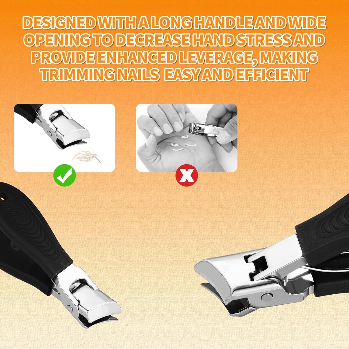 Wide nail clippers 78 x 19 cm - Anti-splash angled nail clippers with wide opening - Nail clippers for hands and feet - Pedicure and manicure tool for men and women (Black) - Image 4