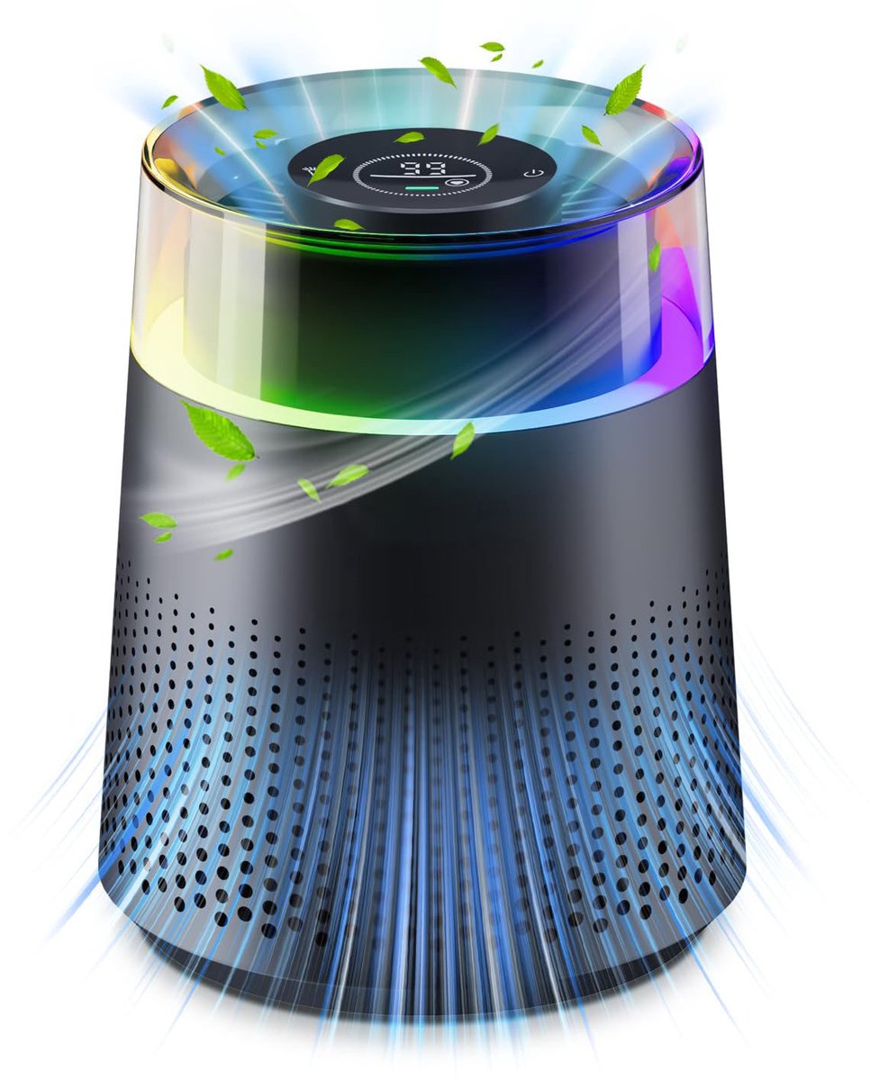 Air purifier - Air purifier with LED - Negative ion air purifier - Home air purifier - Negative ion air purifier - Deodorizer - Ionizer - Black - Image 1