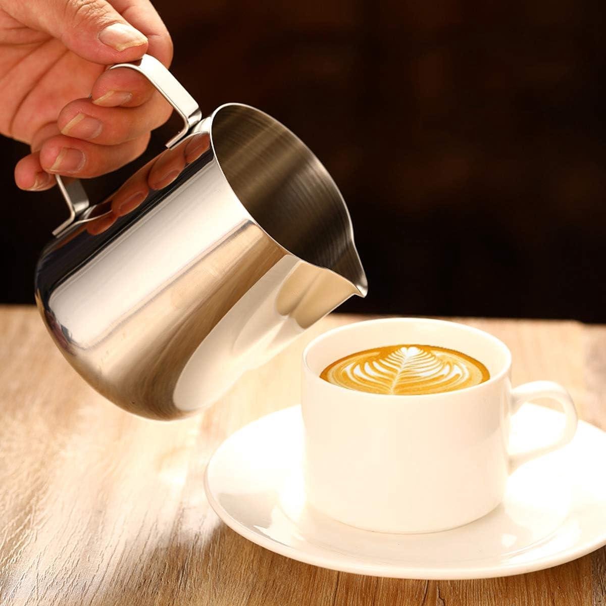 Stainless steel milk jug, 2 pieces, frothers, pitchers, 350 ml, 600 ml, stainless steel milk jug, milk, frothing pitcher, box with 2 barista pens, measuring marks for - Image 3