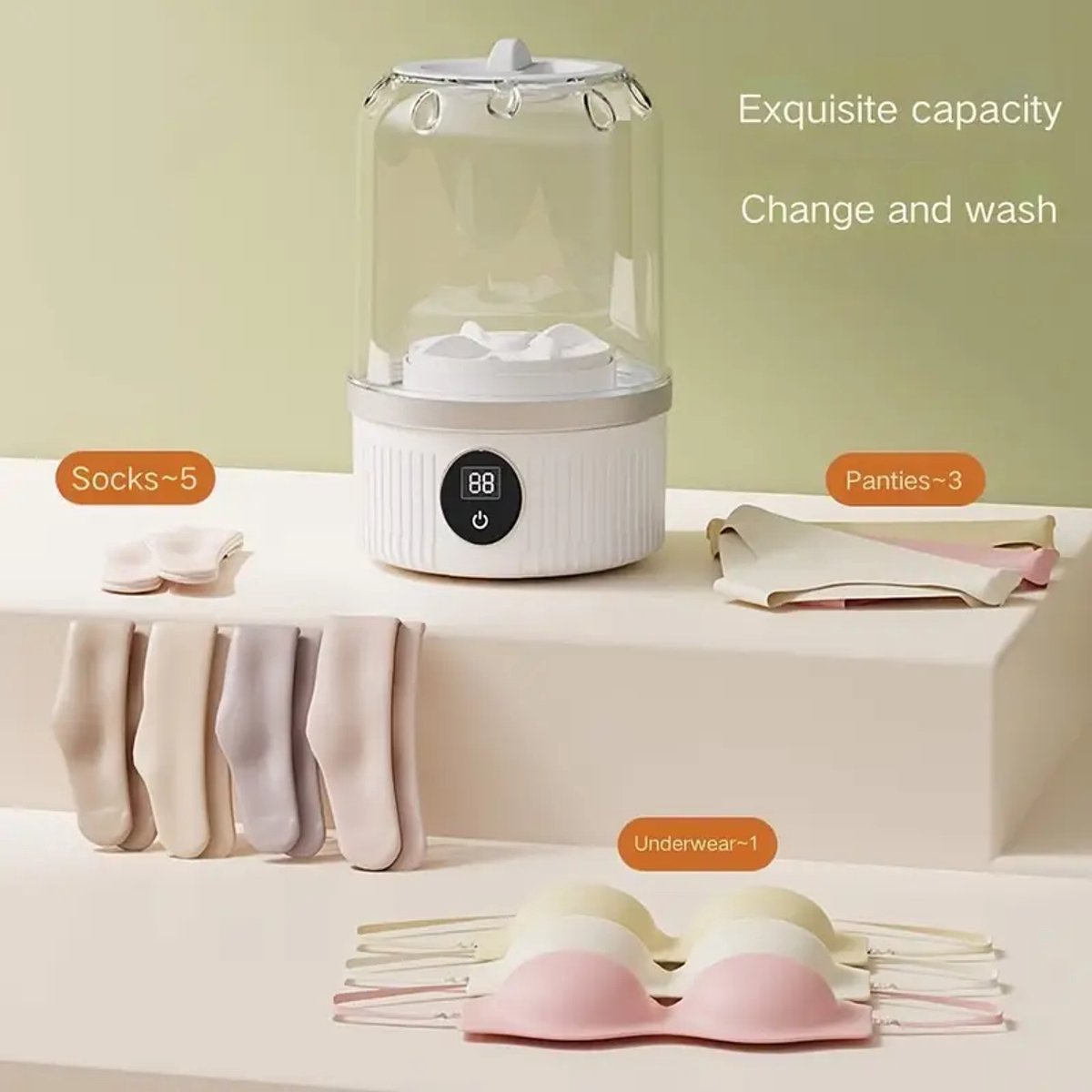 Mini Washing Machine - Underwear Washing Machine - Portable Underwear Washing Machine - Powerful Stain Removal - Compact Design - Portable and Compact - For Baby Clothes, Socks and Underwear - Image 3