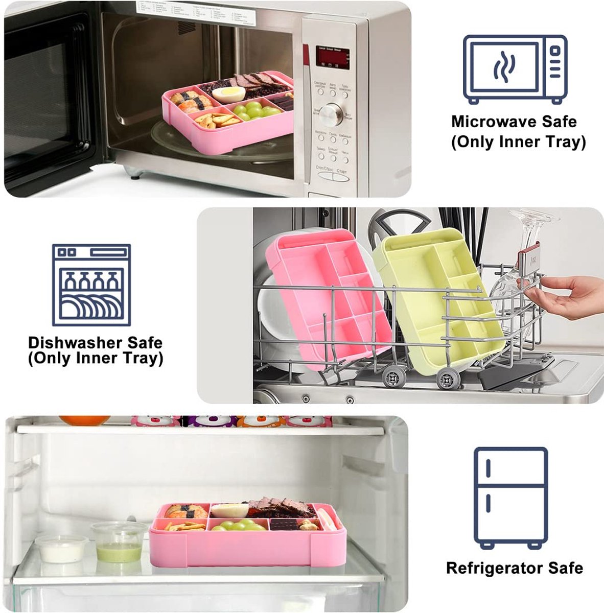 Lunch Box - Bento Box - Lunch Box - Adult Lunch Box - Children's Lunch Box - With 5 Compartments - Durable - Microwave/Dishwasher Safe - Ideal for Meals at Restaurants, Work, School - Pink - Image 2