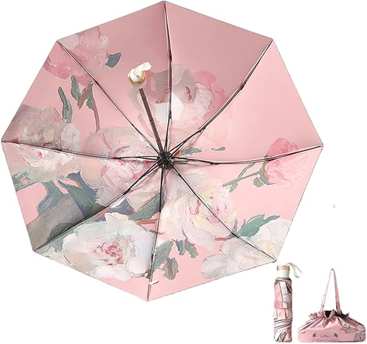 Umbrella - Mini folding umbrella - Waterproof, portable - Compact for travel - With storage bag - UV protection and windproof - Image 1