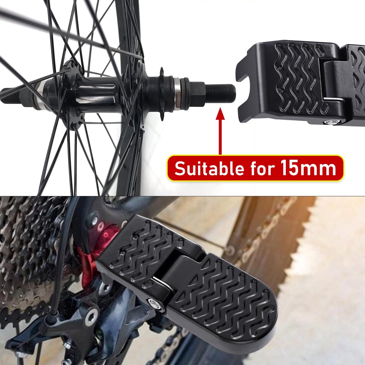 Rear bicycle pedals - Bicycle pedals - pedal - aluminum bicycle pedals - non-slip electric bicycle pedals - folding pedals - for electric bikes, mountain bikes, folding bikes - 15 mm U-slot - black - Image 3