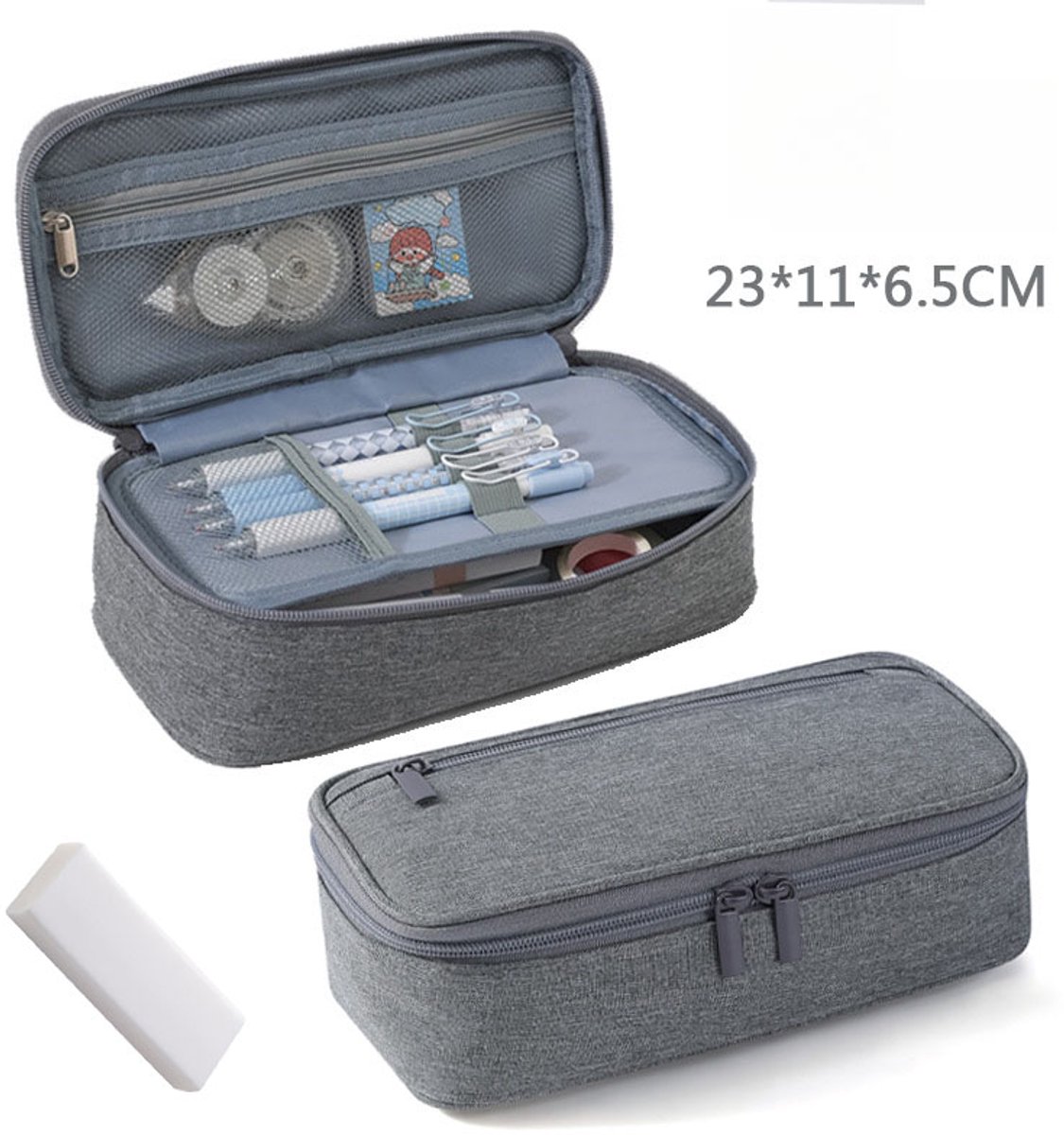 Large capacity pencil case, storage case, high-value, large capacity pencil case, stationery storage, makeup bag, office supplies, gray - Image 1