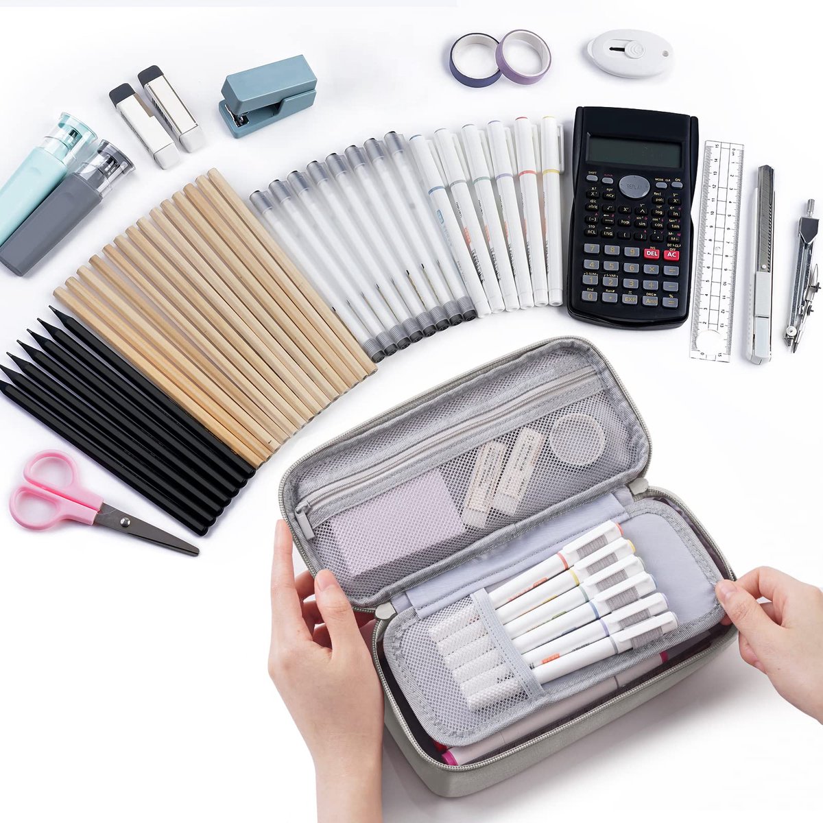Large capacity pencil case, storage case, high-value, large capacity pencil case, stationery storage, makeup bag, office supplies, gray - Image 5