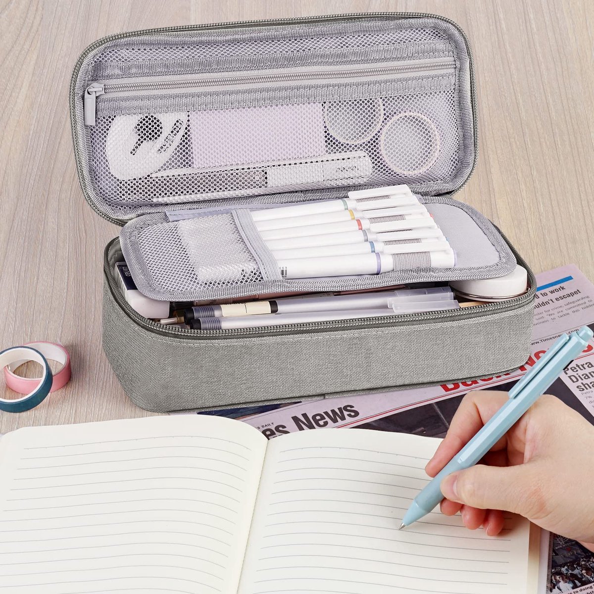 Large capacity pencil case, storage case, high-value, large capacity pencil case, stationery storage, makeup bag, office supplies, gray - Image 6