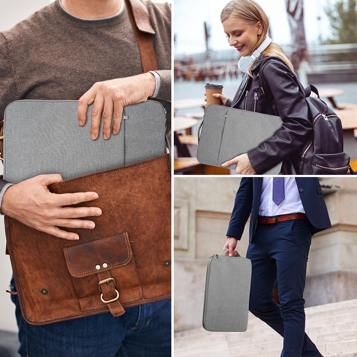 15.6-inch Laptop Sleeve - Grijs - Waterproof - Shockproof - Scratch-resistant - Splash-proof - Laptop Sleeve - Grijs - Image 8