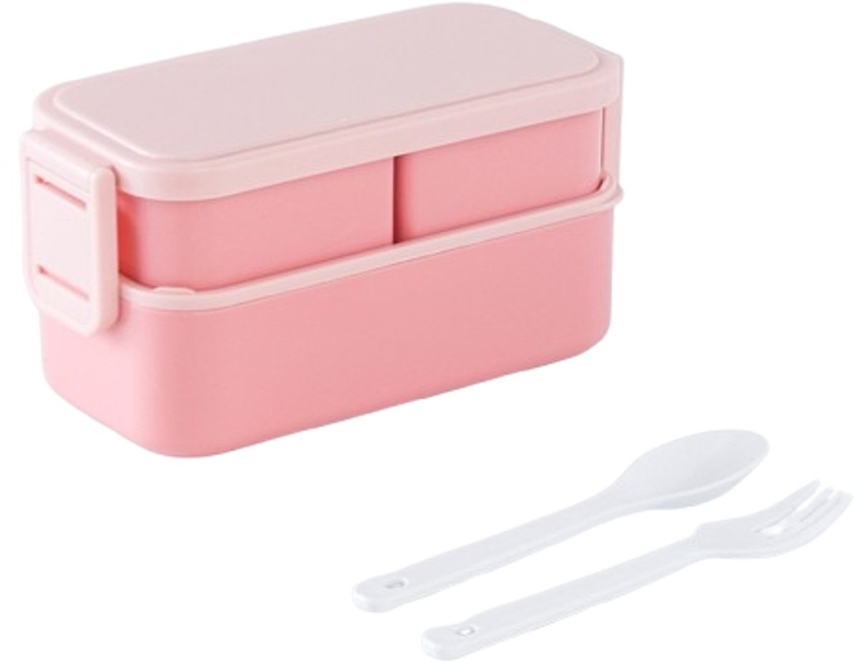 Children's bento box with compartments, 1300 ml, 2-in-1 3-compartment bento box, leakproof, for adults, for breakfast, BPA-free, pink - Image 1
