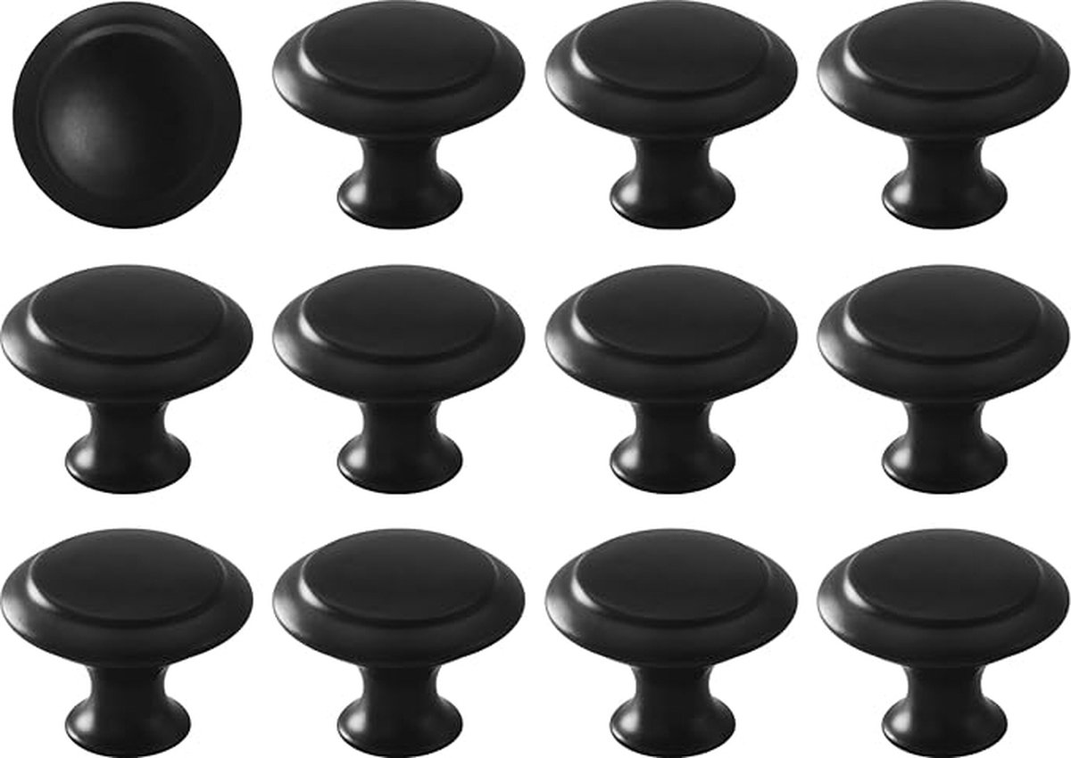 Set of 12 vintage black 28mm metal drawer and cabinet handles, easy to install, durable and stylish. - Image 1