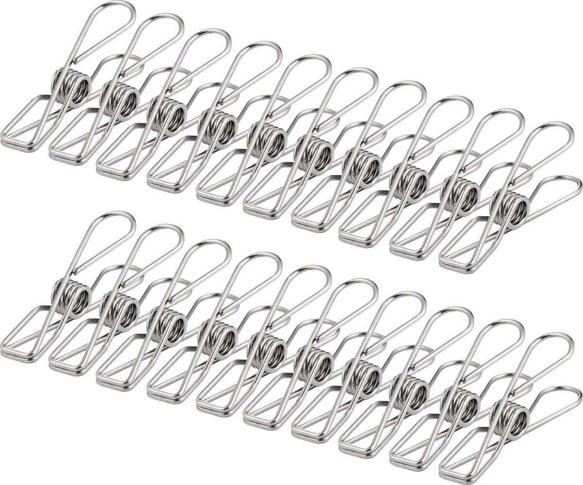 100 Stainless Steel Clothes Pegs, 60mm, Unbreakable Clips, Portable, Rustproof, 6cm Clips - Image 1
