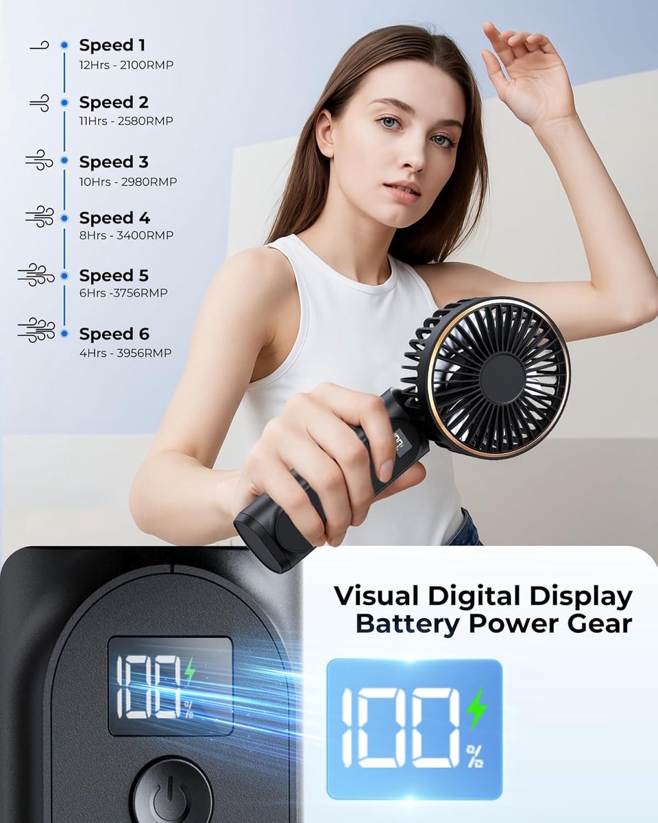 Handheld Fan - Mini Portable Fan - Rechargeable - Power Bank - 6 Settings - Black - Image 4