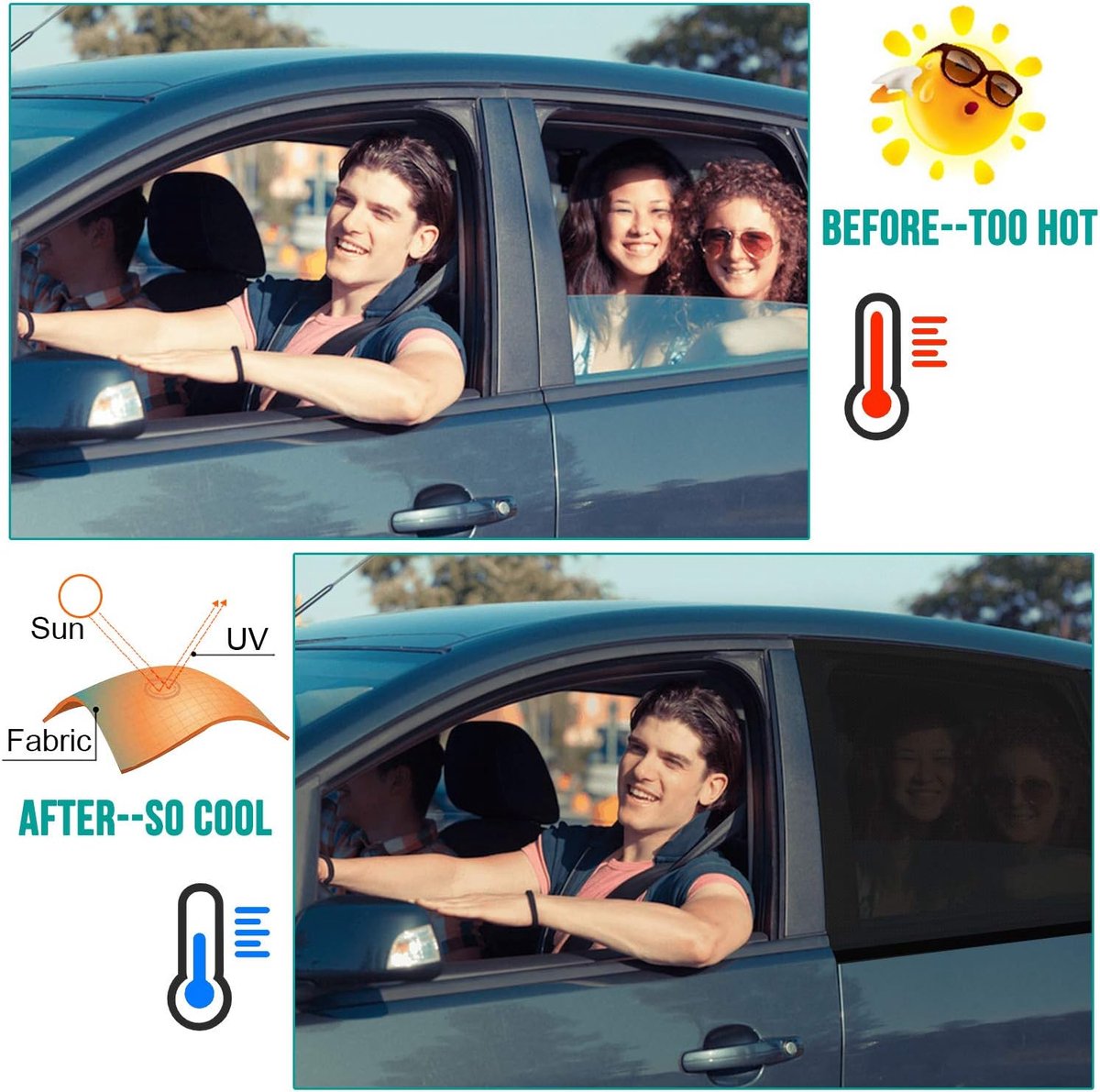 Car accessories - Car sunshades - Car sunshades - Windshield sunshades - Set of 2 car sunshades - Blocks UV rays and protects your car from sun exposure - Suitable for the rear window of the car (black) - Image 4