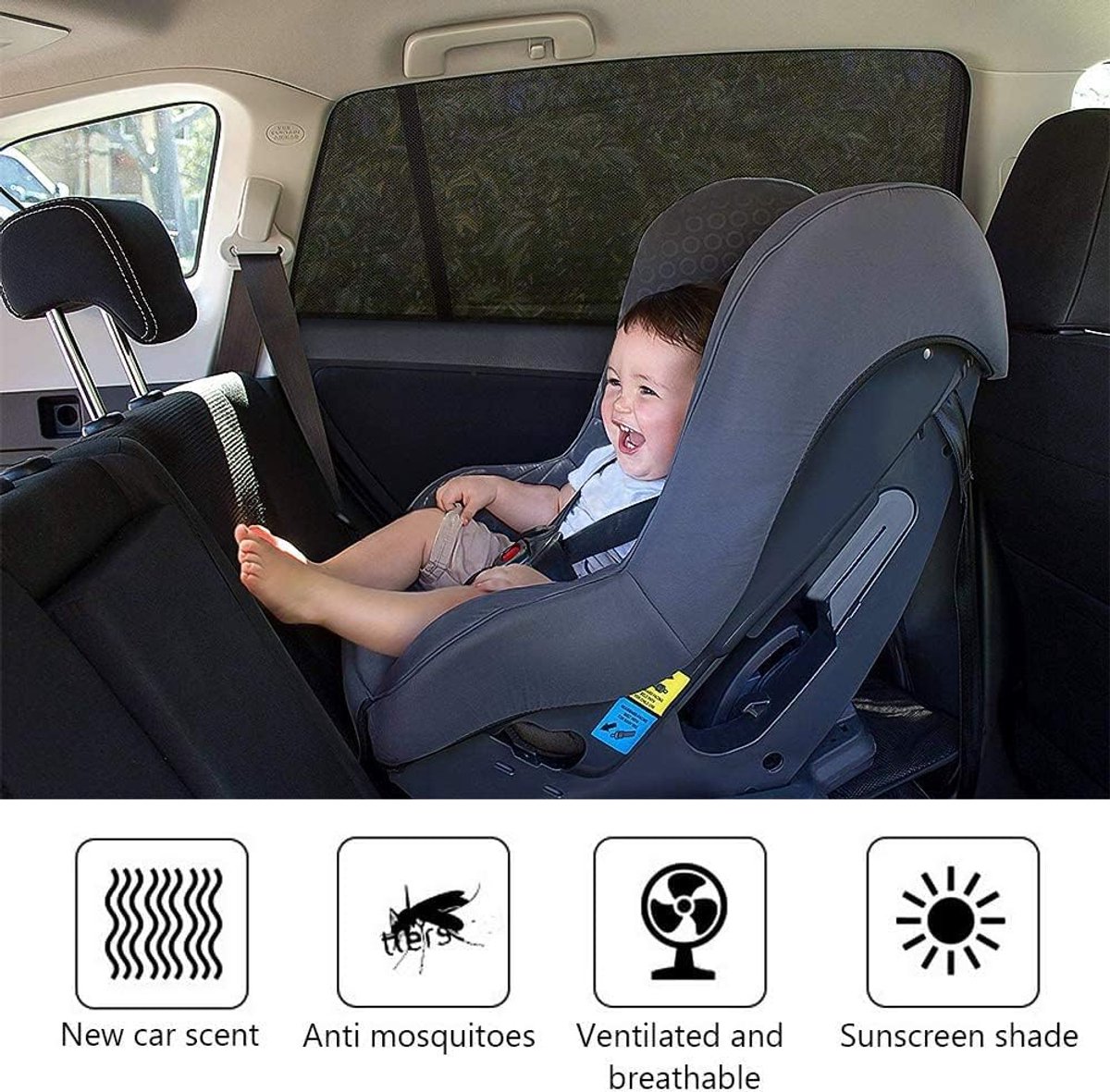 Car accessories - Car sunshades - Car sunshades - Windshield sunshades - Set of 2 car sunshades - Blocks UV rays and protects your car from sun exposure - Suitable for the rear window of the car (black) - Image 6