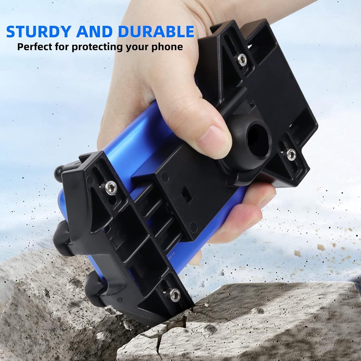 Motorcycle phone mount - Bicycle phone mount - Heavy-duty clamp for motorcycle handlebars - One-handed operation - Scooter phone mount - For phones from 4.7