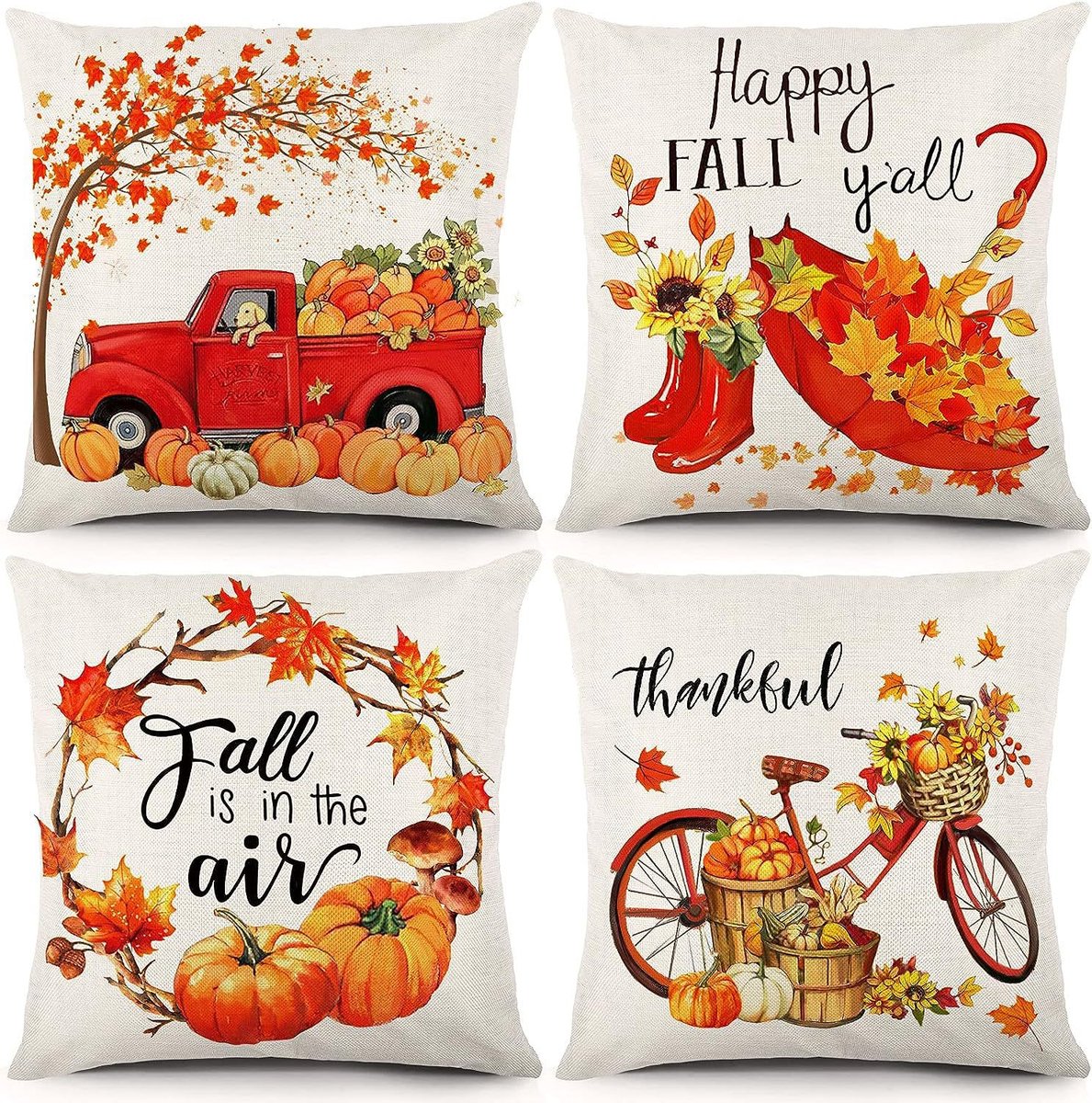Halloween Theme - Fall Pillowcases - Pillowcases - Linen - Bedroom Decor Pillowcases - Living Room Decor Pillowcases - Sofa Decor Pillowcases - 45 x 45 cm - Four-Piece Set - Image 1