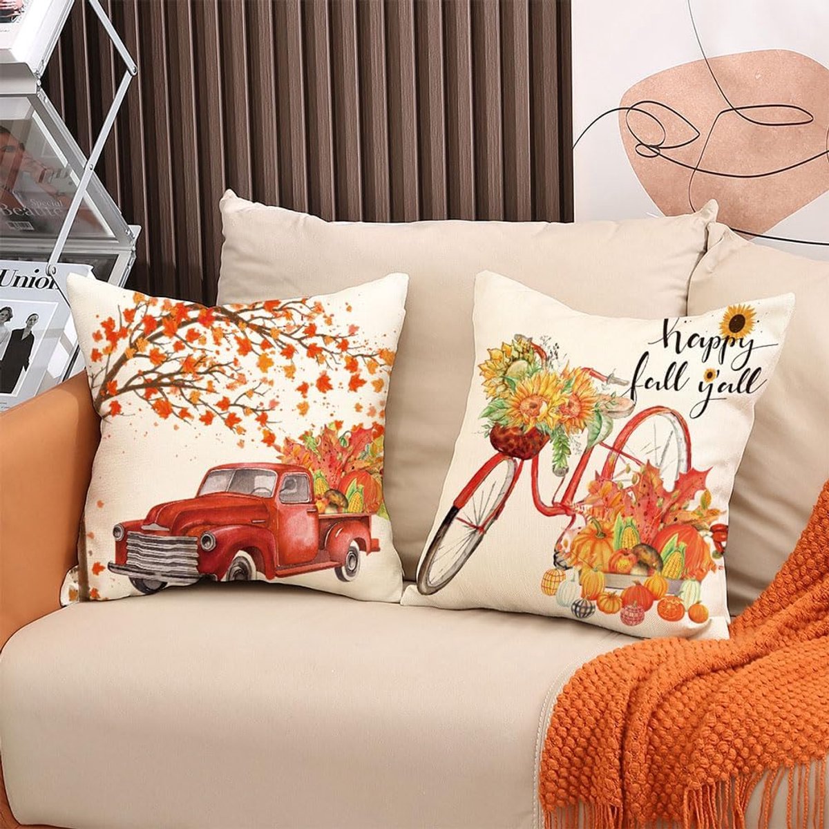 Halloween Theme - Fall Pillowcases - Pillowcases - Linen - Bedroom Decor Pillowcases - Living Room Decor Pillowcases - Sofa Decor Pillowcases - 45 x 45 cm - Four-Piece Set - Image 3