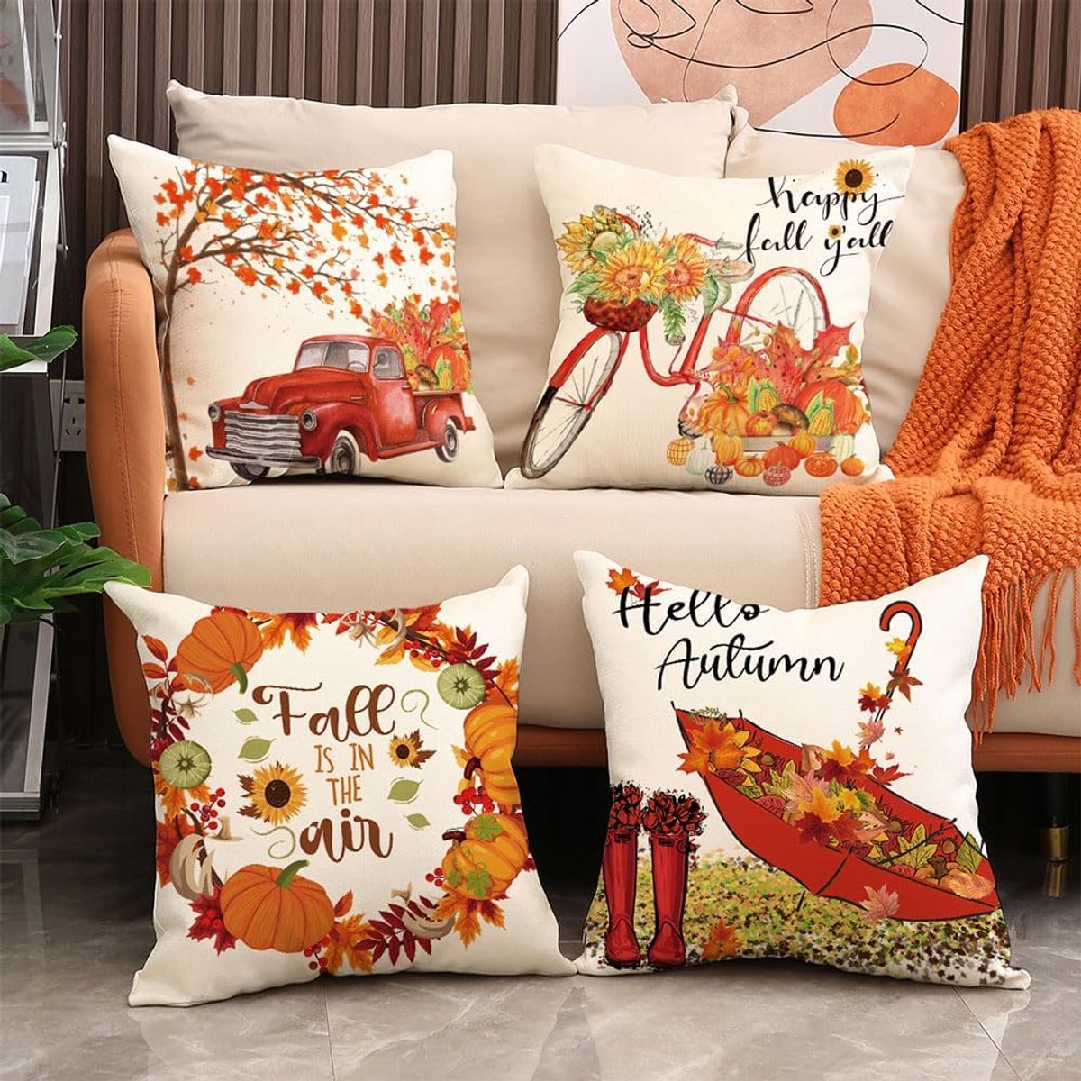 Halloween Theme - Fall Pillowcases - Pillowcases - Linen - Bedroom Decor Pillowcases - Living Room Decor Pillowcases - Sofa Decor Pillowcases - 45 x 45 cm - Four-Piece Set - Image 5