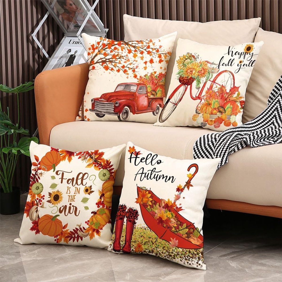 Halloween Theme - Fall Pillowcases - Pillowcases - Linen - Bedroom Decor Pillowcases - Living Room Decor Pillowcases - Sofa Decor Pillowcases - 45 x 45 cm - Four-Piece Set - Image 6