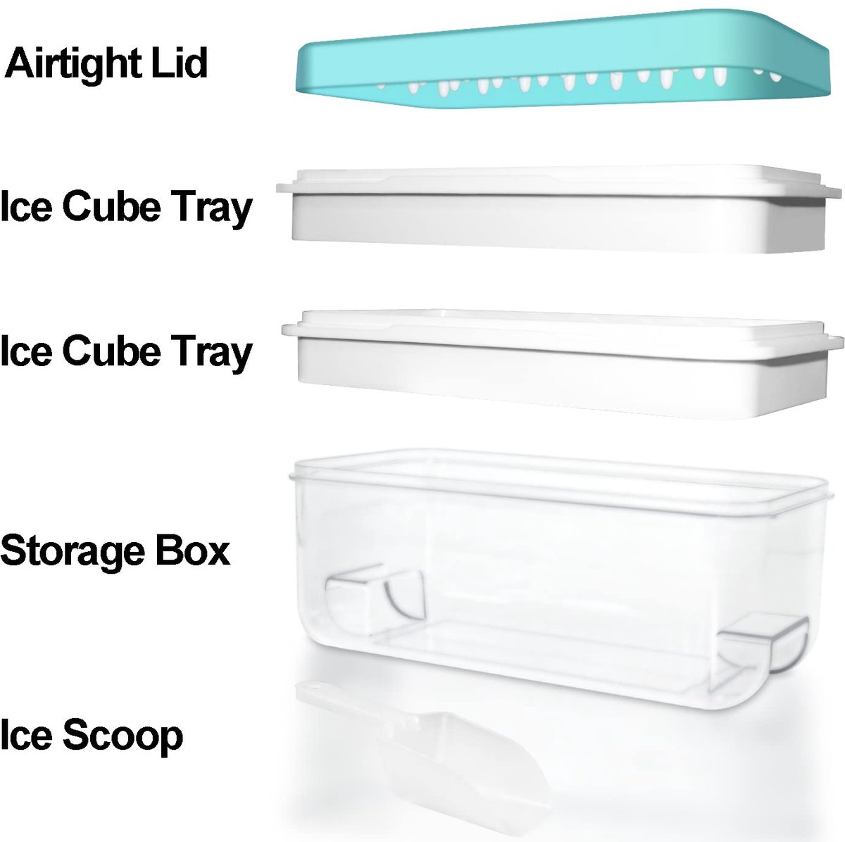 Frozen Ice Cube Trays - Food Grade Ice Cube Molds with Lids - Ice Cube Molds - 2 Layers, Blue - Releases all ice cubes in one second - Ice Cube Molds - Image 2