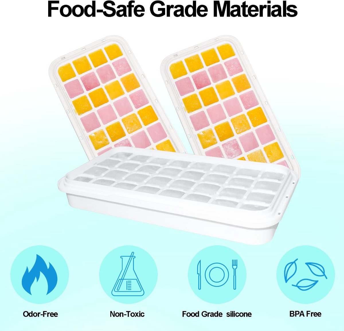 Frozen Ice Cube Trays - Food Grade Ice Cube Molds with Lids - Ice Cube Molds - 2 Layers, Blue - Releases all ice cubes in one second - Ice Cube Molds - Image 7