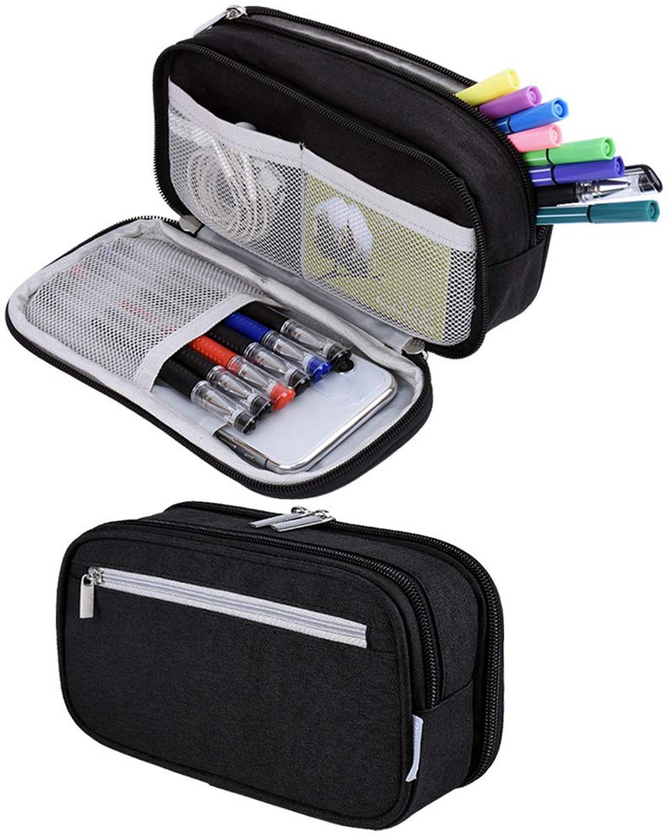 Large Capacity Pencil Case - School Pencil Case - Storage Case - Large Capacity Pencil Case for Boys and Girls - Student Office Supplies - Black - Image 1