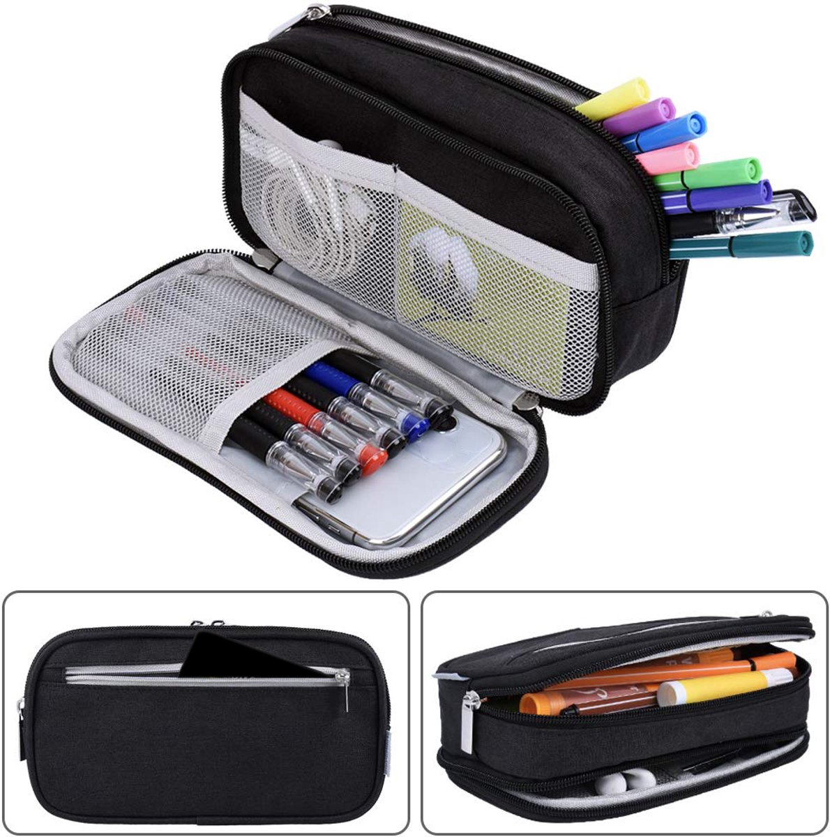 Large Capacity Pencil Case - School Pencil Case - Storage Case - Large Capacity Pencil Case for Boys and Girls - Student Office Supplies - Black - Image 2